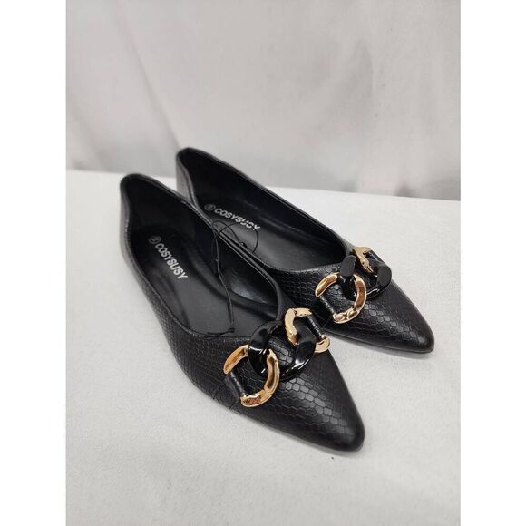 Women's Size 8.5 Ballet Flat Shoes Pointed Toe Slip On Snake Skin Embossed Vegan - Picture 1 of 8